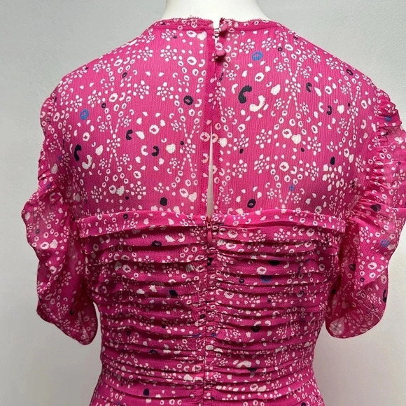 Tanya Taylor Carti Dress Ruffle Layered Midi Polka Dot Chiffon Silk Pink Size 4 - Picture 8 of 15